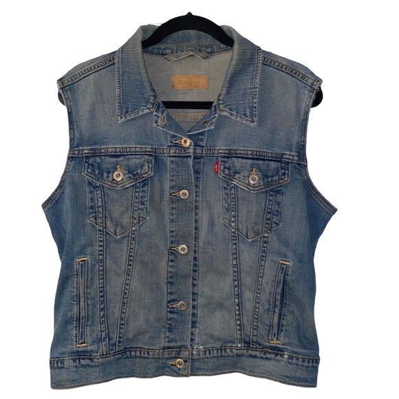sleeveless blue jean vest